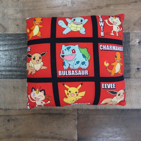 Pokemon Handmade Red 10 by 11" Pillow Eevee Bulbasaur Meowth Squirtle Pikachu - Picture 1 of 3